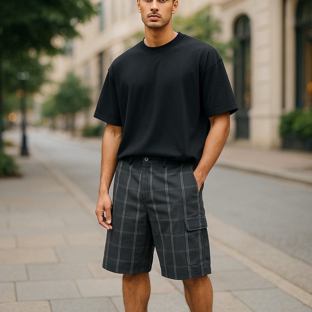 Greg Norman for Tasso Elba Mens Shorts‎ Sz 33 Gray Black Plaid Golf